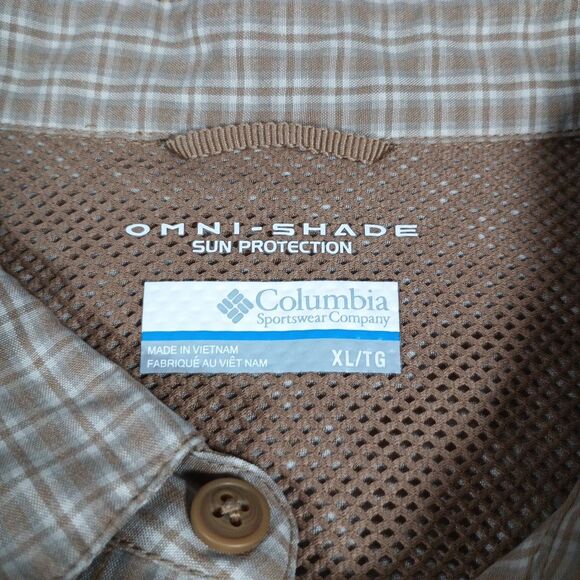 Columbia Omni-Shade Green/Tan Plaid Long Sleeve Outdoors Fishing Shirt Men’s XL - Picture 4 of 15